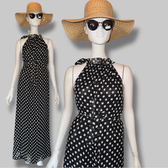 Cheng Xin NWT Dress Black White Polka Dot Halter Neck Maxi Resortwear Size XXL - Picture 7 of 16